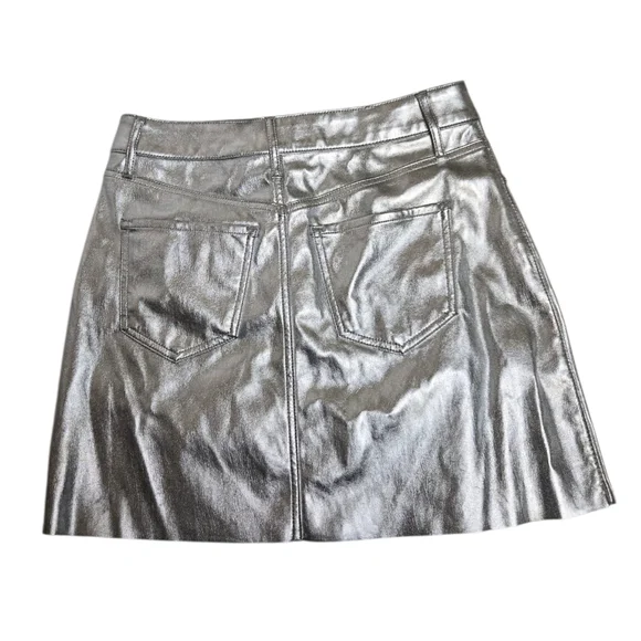 EXPRESS silver‎ high waist metallic vegan short mini skirt 8 - Picture 4 of 10